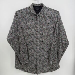 Bugatchi Button Down Shirt Mens L Multicolor Cassette Tape Print Cotton Classic